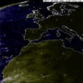 meteosat-dusk.jpg: Voici une image prise par Météosat 7 (satellite météorologique géostationnaire) lors d\'un crépuscule sur l\'Europe. MeteoSat